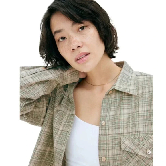 Aritzia Wilfred Free Marta Button-Up | Terracotta & Rust Orange Plaid Size 1/ XS - Picture 9 of 10